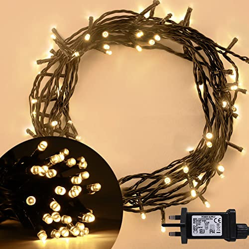ANSIO® Christmas Lights 100 LED 10m/32ft Christmas Tree Lights for Indoor & Outdoor Warm White Decorations Fairy String Lights for Xmas Garden Bedroom & Party | Mains Powered Green Cable