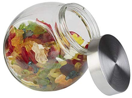 APS Vorratsglas – Bonbonglas mit Premium Glaskugel und einem Schraubdeckel aus rostfreiem Edelstahl – Aromadichte durch den hochwertigen Schraubdeckel