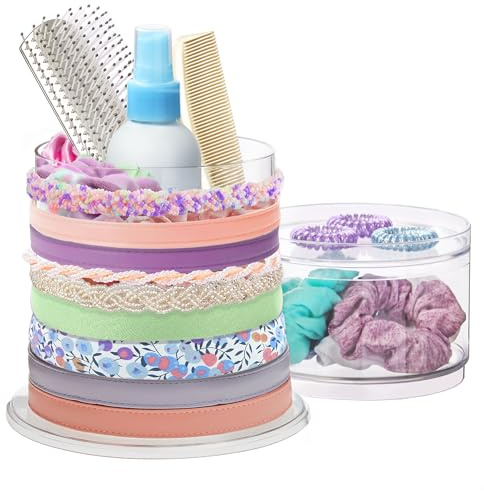 STORi Bella Stackable Clear Plastic Hair Accessory Organizer Set | Round Headband and Hairbrush Holder Stacks on The Storage Containers with Tray Lid | Made in USA