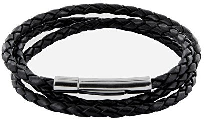 Auroris Echtleder Kette/Armband geflochten 3mm Farbe: schwarz mit Hebeldruckverschluss aus Edelstahl - Länge: 45cm