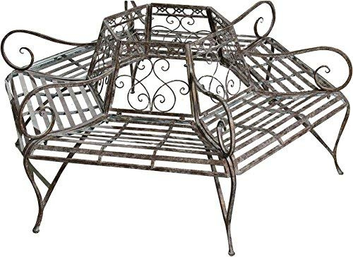 Biscottini Panchina albero ferro battuto 153x86x153 cm | Panchina da giardino in ferro| Divanetto da esterno | Panchine da esterno in ghisa| Panca da giardino in metallo rotonda