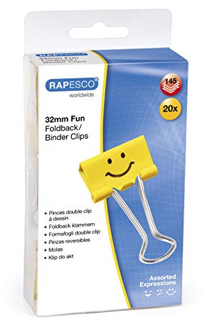 Rapesco 1354 32 mm Pappersklämmor med Roliga Ansikten, Klargul, 20 Pack
