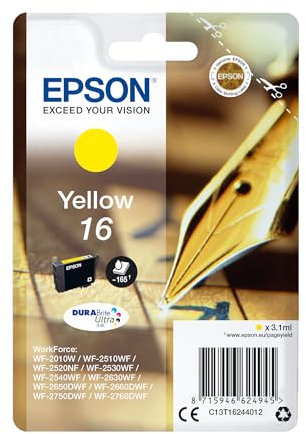 Epson Serie 16 Penna e Cruciverba - Cartucce originali DURABrite Ultra per Stampante Inkjet, Single Pack 1 Colore (Giallo) Formato STD, Stampe Casa/Ufficio fino 165 Pagine, Confezione Retail