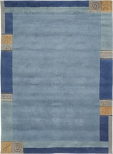 -LUXOR- living Wollteppich Manali – handgeknüpfter Kurzflor Teppich aus 100% Wolle, pflegeleicht & langlebig, für Wohnzimmer & Schlafzimmer, klassisches Design, 60 x 90 cm Blau