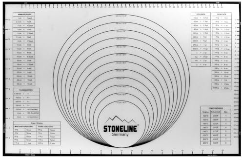 STONELINE Tappetino da Forno 60 x 40 cm, in Silicone, con Linee Guida e tabelle di conversione per Le Dimensioni internazionali