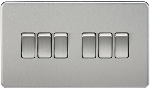 Knightsbridge SF4200BC Screwless 10 A 6-Gang 2 Way Switch, Brushed Chrome
