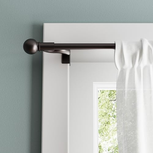 Zenna Home Adjustable Curtain Tension Rod with Decorative Round Finials, No Drill Window Rod, Easy Install Expandable Tension Curtain Rod for Windows, 48 to 84 Inch, Bronze