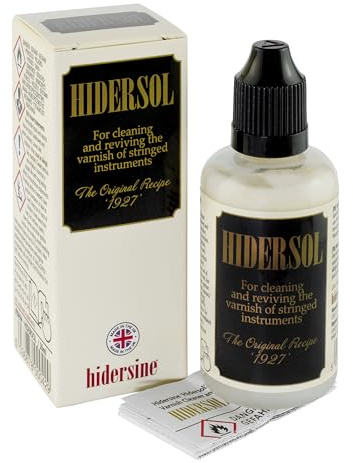 Hidersine Hidersol Varnish Cleaner and Polish for Violin, Viola, Cello and Double Bass. Remove Rosin and Dirt from Valuable Musical Instruments. Made in The UK Since 1890. 50ml Bottle.