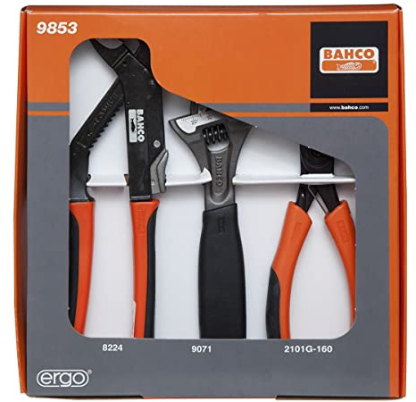 Bahco Zangensatz 3 Stk. 300 mm Verstellbarer Schraubenschlüssel, Seitenschneider Wasserpumpenzange