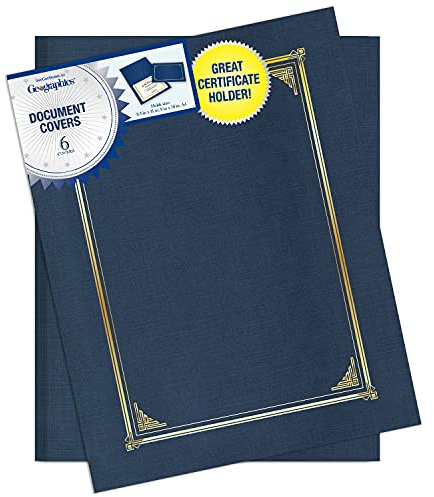 Geographics Classic Linen Certificate Covers - Navy Blue, 6 Pack - 12.5 x 9.75 in
