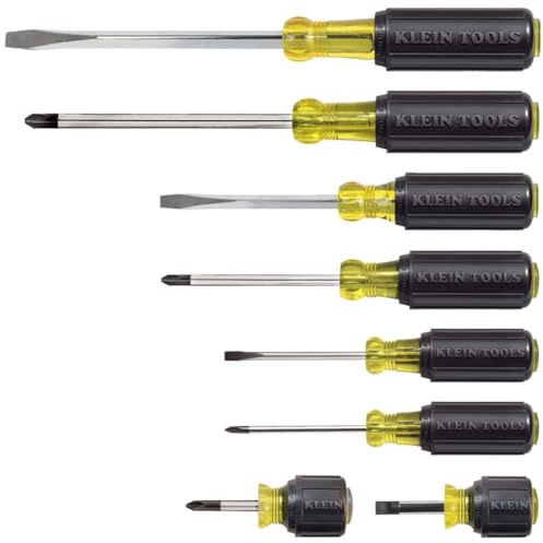 Screwdriver Set 8 Piece, 4 Phillips and 4 Flat Head Tips, Cushion Grip, Precision Machined Klein Tools 85078