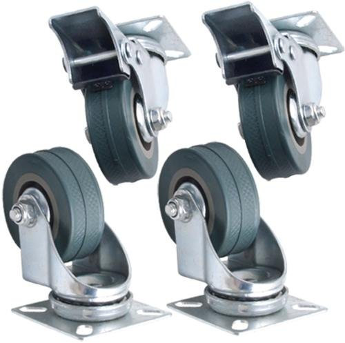 Set of 4 x Kabalo Swivel Heavy Duty GREY RUBBER 50mm (2 inch) Castor / Caster Wheels (2 x standard, 2 x brake), Load capacity 40kg per wheel