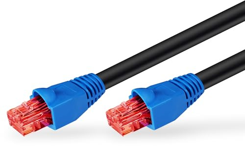 goobay 94397 Outdoor Patchkabel CAT 6 Kabel / 2fach PE Mantel Wasserdicht / RJ45 Stecker Ethernet Kabel / Außenbereich Netzwerkkabel 75m / Schwarz / LAN Kabel 75m