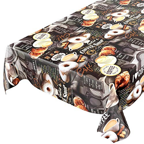 ANRO Tischdecke Kaffee Süßigkeiten Donuts, Wachstuch, Dunkelgrau, 100 x 140 cm