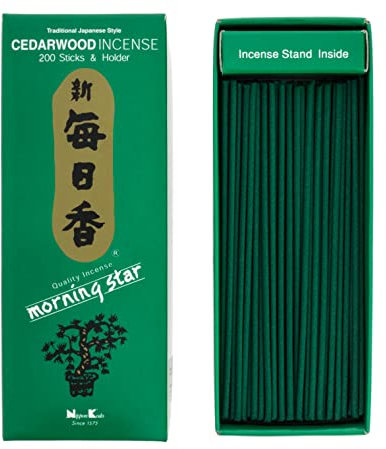 Nippon Kodo Räucherstäbchen - 200 Stück - Zedernduft - 25 Minuten Brenndauer - Inklusive Halter