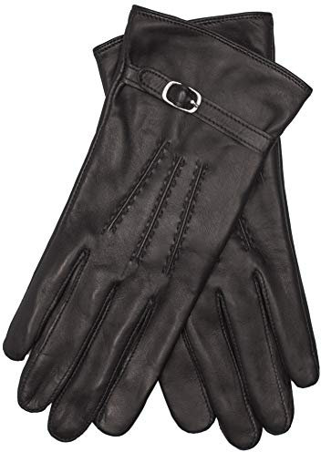 EEM Damen Lederhandschuhe, weiches italienisches Leder, Touchfunktion, weiches Fleecefutter, schwarz L