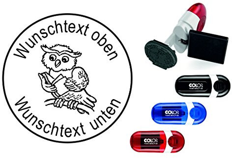 Geocaching Stamp Owl with Book with Personal Cachername/Circular Stamp Geocaching Pocket Stamp UHU Riddle Nick Name