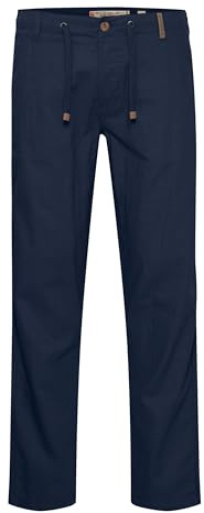 Indicode IDIves Herren Leinenhose Sommerhose Lange Stoffhose mit Kordel Gürtelschlaufen Leinenmix Eingrifftaschen Regular fit, Größe:XL, Farbe:Night Sky (450)