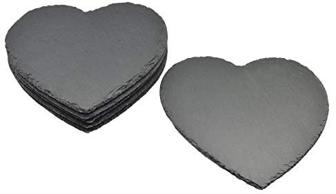 Argon Tableware Heart Slate Placemats - 25cm - Pack of 6 - Black Natural Stone Slate Dinner Mats Dinnerware Plate Placemats for Kitchen, Home, Bar, Restaurant, Weddings, Events