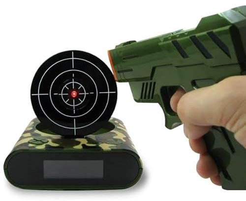 Réveil matin cible et pistolet noir
