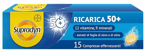 Supradyn Ricarica 50+ Integratore Multivitaminico Completo Vitamina B12, C, D, e Minerali, Zinco per Stanchezza Fisica e Concentrazione dai 50 Anni Uomo e Donna, 15 Compresse Effervescenti