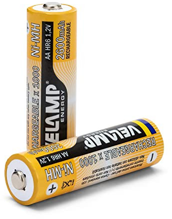 VELAMP HR6/2BP Batterie Ricaricabili Stilo AA ad Alta Capacità 1,2V 2600 mAh, Tecnologia Ni-MH, ricaricabili circa 1000 volte, Blister 2 Pezzi, Arancio