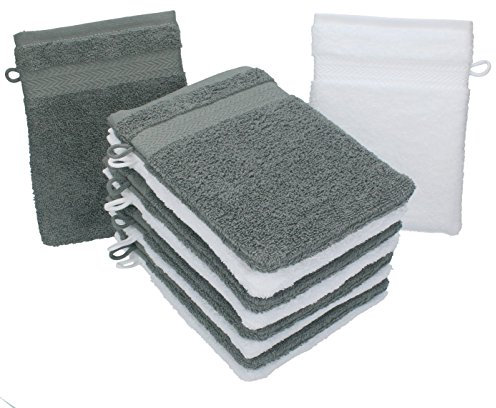 Betz 10 Stück Waschhandschuhe Premium 100% Baumwolle Waschlappen Set 16x21 cm Farbe anthrazit und weiß
