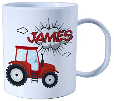 The Supreme Gift Company Personalised New Tractor Theme Kids Cup – BPA Free Plastic Unbreakable Toddler Juice Mug, Full Size 11oz