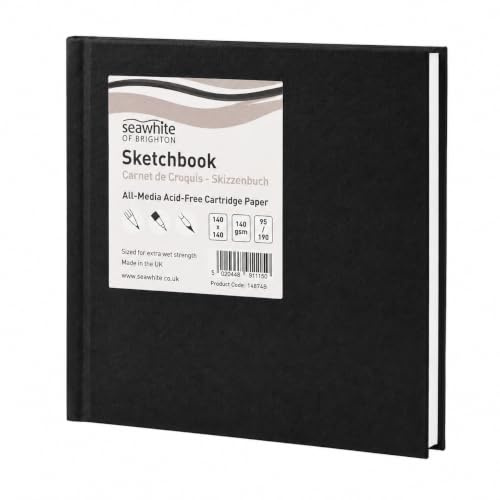 SEAWHITE svart duk inbunden artister skissbok 140 gsm fyrkant 140 x 140 mm
