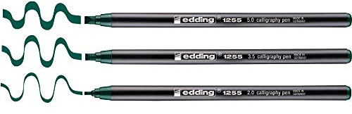 edding 1255 calligraphy pen - bottlegreen - 3 pens - calligraphy nib 2-5 mm - fibre pens for paper, wood, terracotta, canvas - pack of 3
