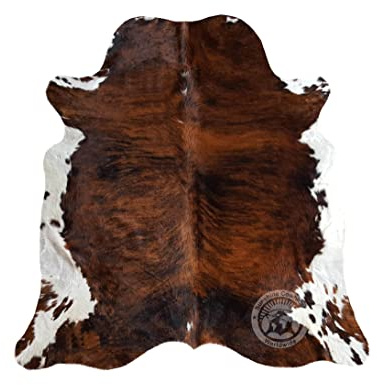 Sunshine Cowhides 100% Genuine Dark Brindle Tricolor Cowhide Rug - Modern Style Animal Skin Rug & Floor Carpet - Home Decor Area Rug - Living Room, Bedroom, Office & Kitchen - Extra Large (6x7-8 Ft.)