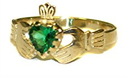 Celtic Desire Jewellery Irish 9 Ct Yellow Gold Emerald Green Cz Stone Set Ladies Claddagh Ring.