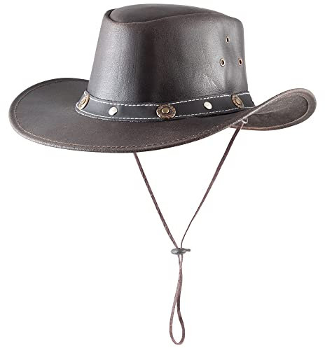 Pfiff 101003 Westernhut Texas, Cowboyhut, Western Cowboy Cowgirl, Rindleder Braun Unisex M (58 cm)