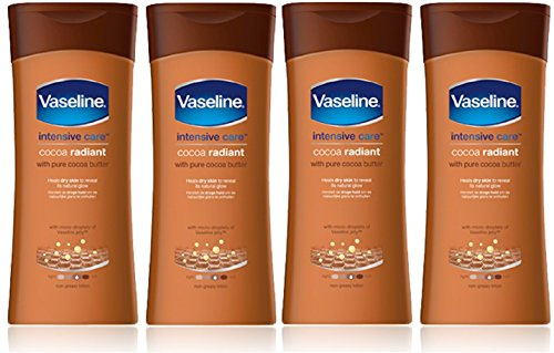 x4 Vaseline Intensive Care Cocoa Radiant with Pure Cocoa Butter Heals Dry Skin to Reveal its Natural Glow 200ml