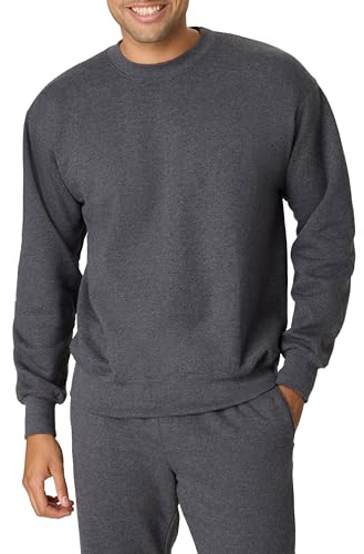 Hanes Men's Spread neck Ultimate Cotton Heavyweight, Long Sleeve, Charcoal Heather, Medium