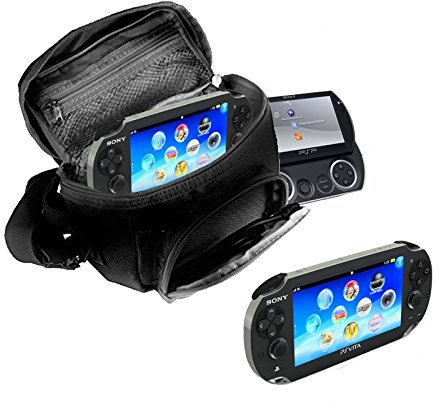 Orzly® - Game & Console Travel Bag for Sony PSP Consoles (GO/VITA/1000/2000/3000) Has Special Compartments for Games & Accessories. Bag Includes Shoulder Strap + Carry Handle + Belt Loop - Black
