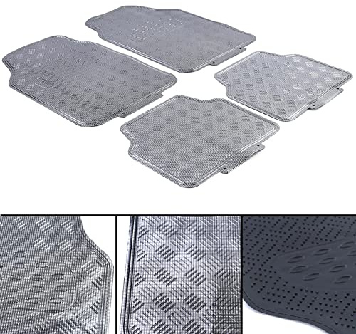 Auto Gummi Fußmatten universal Alu Riffelblech Optik 4-teilig Chrom Carbon