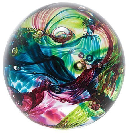Caithness Glass Joy Lime Paperweight | Multi-Coloured | 80mm x 70mm | Handmade in Scotland | Effervescent swirls of vivid lime green glass express pure joy and energy | Ornamental | Boxed