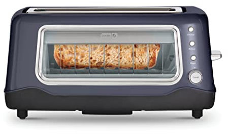 DASH Clear View Toaster: Extra Wide Slot Toaster with See Through Window - Defrost, Reheat + Auto Shut Off Feature for Bagels, Specialty Breads & other Baked Goods - Grey