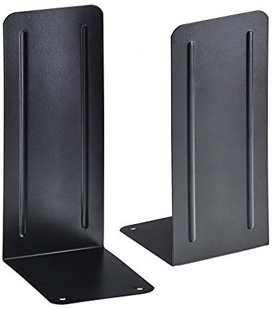 Acrimet Bookends for Shelves, Heavy Duty Steel Metal Book Ends, Non-Skid Book Stopper, Book Storage Holder for Home, Library, Jumbo Large Size 9 H x 4 W x 4 1/2 D, (Black) (1 Pair / 2 Pieces)