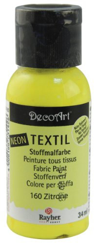 Rayher 38514160 Neon Textil Stoffmalfarbe/Textilfarbe zitone, Flasche 34 ml, hochdeckend, cremige Acrylfarbe speziell für Textilien, waschfest