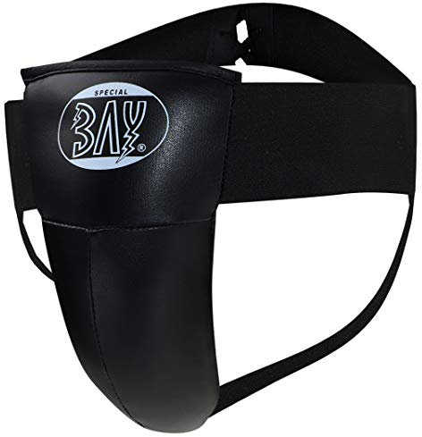 BAY Twin Tiefschutz schwarz Größe L, hochwertigen Leder PU Suspensorium, Genitalschutz für Herren Jugendliche Kinder, Herrentiefschutz, Unterleibschutz, Kampfsport, Kickboxen, Karate