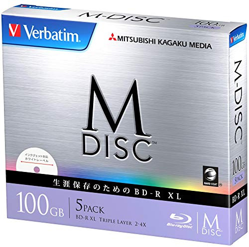1000 años Archivo Verbatim M-Disc Blu-ray BDXL 100 GB Triple capa 4x velocidad - Paquete de 5 impresoras de inyección de tinta