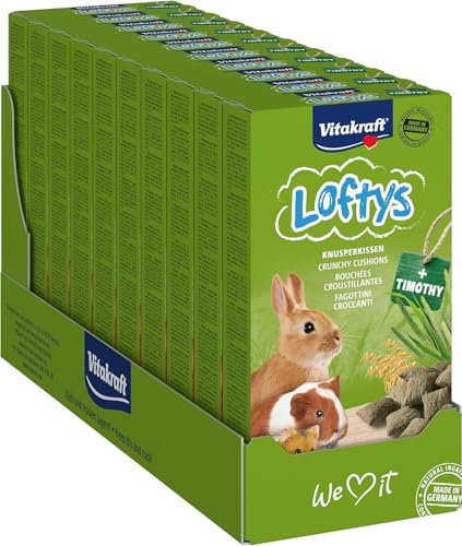 Vitakraft Loftys, Knusperkissen für Nager, Nager Snack, mit Hafer und Timothy Heu, ohne Zusatz von Zucker (10x 100g)