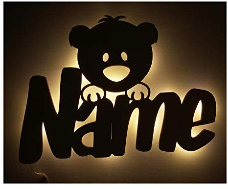 Schlummerlicht24 Led Teddyzimmer Nachtlicht Teddy Bär Lampe mit Name für Kinder Freundin Mädchen Geschenk Kinderzimmer