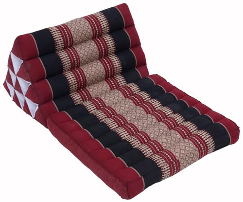 Guru-Shop Cuscino Tailandese, Cuscino Triangolare, Kapok, day bed con 1 Supporto - Rosso/nero, 30x50x75 cm, Cuscino Thai / pad 1