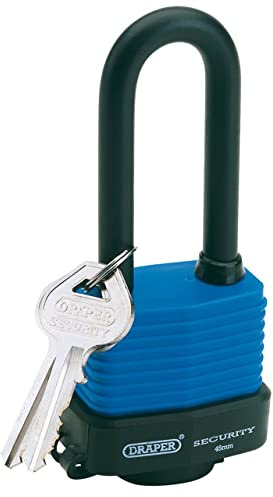 Draper 64177 Vorhängeschloss aus laminiertem Stahl mit extra langem Bügel, blau, 45 mm