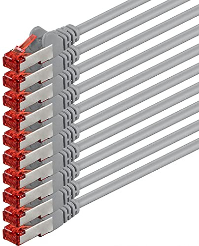 1aTTack.de 1m Cat6 Ethernet Cable Lan Patch Cat 6 Cables Internet Rj45 Plug 1Gbit/s SFTP PIMF for switch, router, modem, computer, gaming, tv, patchfields - gray - 10 pieces 1m