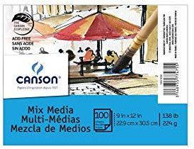 Canson Artist Series Mixed Media Paper, Bulk Pack, 9x12 inches, 100 Sheets (138lb/224g) - Artist Paper for Adults and Students - Watercolor, Gouache, Graphite, Ink, Pencil, Marker
