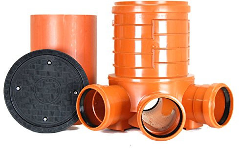 KG Schacht DN 300 - Komplett SET DN 300 - KG Rohr - Kanal Entwässerung - Deckel, KG Abwasserschacht DN300 Schachtboden 3x160/1x160